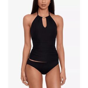 Lauren Ralph Lauren Women's High Neck Tummy Control Tankini Top - Black 10